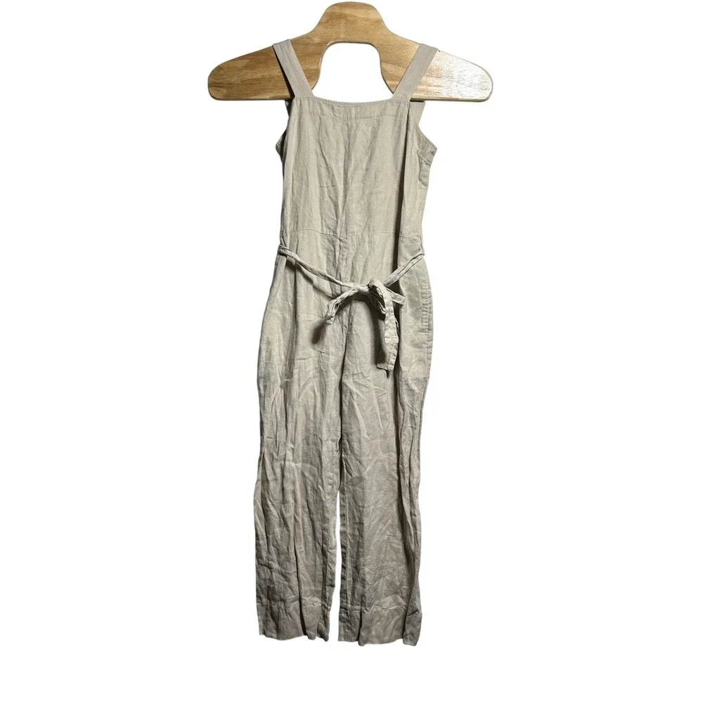 Quince 100% European Linen Square Neck Tie Waist Jumpsuit Sand Beige Small CB001